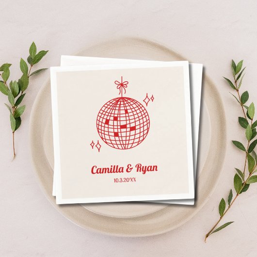 レトロブルゴーニュ&ベージュディスコ結婚のデコナプキンズ スタンダードカクテルナプキン