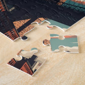 レトロブルックリンブリッジニューヨークシティスカイライン ジグソーパズル (側面)