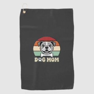 レトロブルドッグの犬ママのイラスト ゴルフタオル