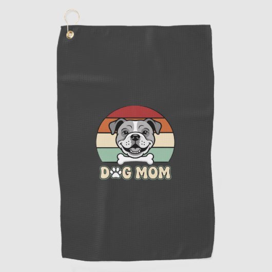 レトロブルドッグの犬ママのイラスト ゴルフタオル (正面)