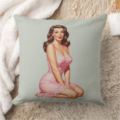 レトロブルネットピンクガール クッション (ブランケット)