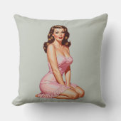 レトロブルネットピンクガール クッション (正面)