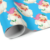 レトロブルーおもしろいサンタクロース顔クリスマス ラッピングペーパー (ロールコーナー)