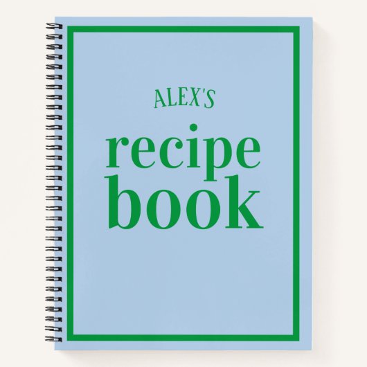 レトロブルーとグリーンのレシピの本が入書る ノートブック (正面)