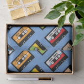 レトロブルーのカセットテープ柄誕生日 1980年代 ヴィンテージ 薄葉紙 (ギフト)