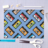 レトロブルーのカセットテープ柄誕生日 1980年代 ヴィンテージ 薄葉紙 (クラフト)