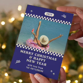レトロブルーのクリスマスフォトギフト シーズンカード