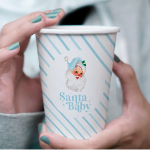 レトロブルーのサンタベイビー クリスマスベビーシャワー 紙コップ