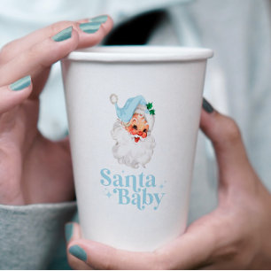 レトロブルーのサンタベイビー クリスマスベビーシャワー 紙コップ