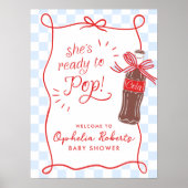 レトロブルーのソーダ「She's Ready to Pop」ベビーシャワー ポスター (正面)
