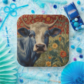 レトロブルーのヒマワリ園 ペーパープレート (パーティー)