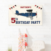 レトロブルーのビンテージ飛行機 誕生日パーティー 横断幕 (インサイチュ)