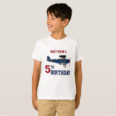 レトロブルーのビンテージ飛行機 誕生日パーティー Tシャツ (正面フル)