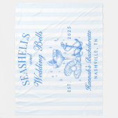 レトロブルーの貝殻とウェディングベルのバチェロレッテパーティー フリースブランケット (正面)