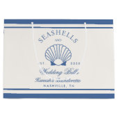 レトロブルーの貝殻とウェディングベルのバチェロレッテパーティー ラージペーパーバッグ (正面)