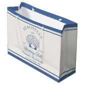 レトロブルーの貝殻とウェディングベルのバチェロレッテパーティー ラージペーパーバッグ (正面アングル)