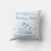 レトロブルーの貝殻とウェディングベルのバチェロレッテ クッション (裏面)