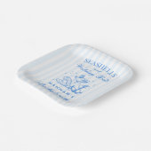 レトロブルーの貝殻とウェディングベルの独身最後の夜  ペーパープレート (傾斜あり)