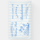 レトロブルーの貝殻とウェディングベルの独身最後の夜  横断幕 (縦)