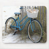 レトロブルーの貝殻自転車 マウスパッド (正面)