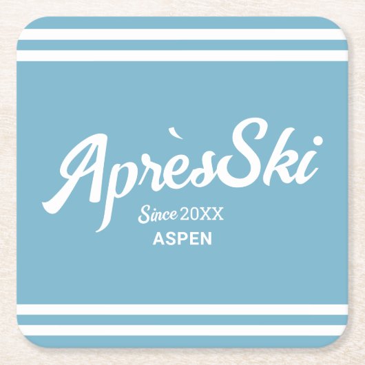 レトロブルーアプレーススキカスタムーリゾートパーティー スクエアペーパーコースター (正面)