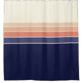 レトロブルーアンドピーチストライプの シャワーカーテン (正面)