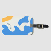 レトロブルーイエローグリーンオーガニック名パーソナライズされた前 ラゲッジタグ (正面横)