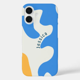 レトロブルーイエローグリーンオーガニック名パーソナライズされた前 iPhone 16ケース