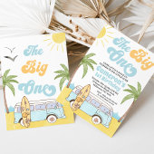 レトロブルーイエローサーフビッグワン誕生日 招待状