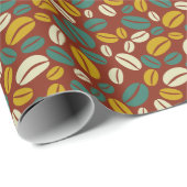 レトロブルーイエローブラウンJavaコーヒー豆パターン ラッピングペーパー (ロールコーナー)