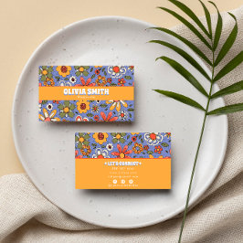 レトロブルーイエローボホーグルーヴィーフローラ70sトレンディー 名刺