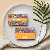 レトロブルーイエローボホーグルーヴィーフローラ70sトレンディー 名刺