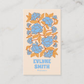 レトロブルーイエローQRコードGroovyフローラボーファンキーホ 名刺 (正面)