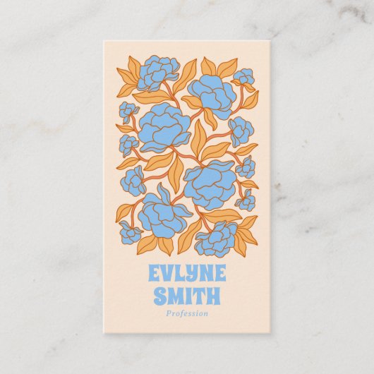 レトロブルーイエローQRコードGroovyフローラボーファンキーホ 名刺 (正面)