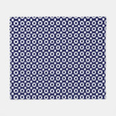 レトロブルーインターロッキングサークル幾何東洋 フリースブランケット (正面(横))