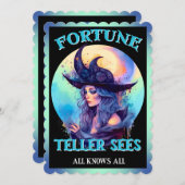 レトロブルーウィッチハロウィンカード サンキューカード (正面/裏面)