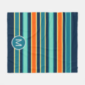 レトロブルーオレンジカスタム色モノグラストライプのム フリースブランケット (正面(横))