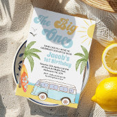 レトロブルーオレンジサーファーザビッグワンバースデー 招待状