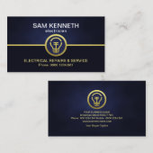 レトロブルーカラムフェイク金ゴールド電球電気技師 名刺 (正面/裏面)