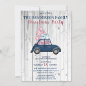 レトロブルーカーピンクのクリスマスツリークリスマスパーティー 招待状 (正面)