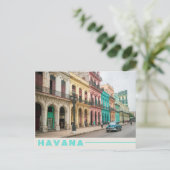 レトロブルーカーinハバナ，キューバカラフル写真 ポストカード (スタンド正面)