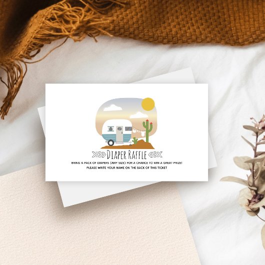 レトロブルーキャンパーデザートベビーシャワーオムツ エンクロージャーカード