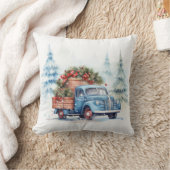 レトロブルークリスマストラック クッション (ブランケット)