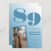 レトロブルーグラディエント写真男性89歳の誕生日 招待状 (正面/裏面)