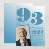 レトロブルーグラディエント写真男性93歳の誕生日 招待状 (正面/裏面)