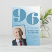 レトロブルーグラディエント写真男性96歳の誕生日 招待状 (スタンド正面)