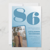 レトロブルーグラデーション写真86歳 招待状 (正面)