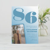 レトロブルーグラデーション写真86歳 招待状 (スタンド正面)