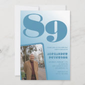 レトロブルーグラデーション写真89歳 招待状 (正面)
