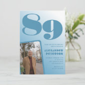レトロブルーグラデーション写真89歳 招待状 (スタンド正面)
